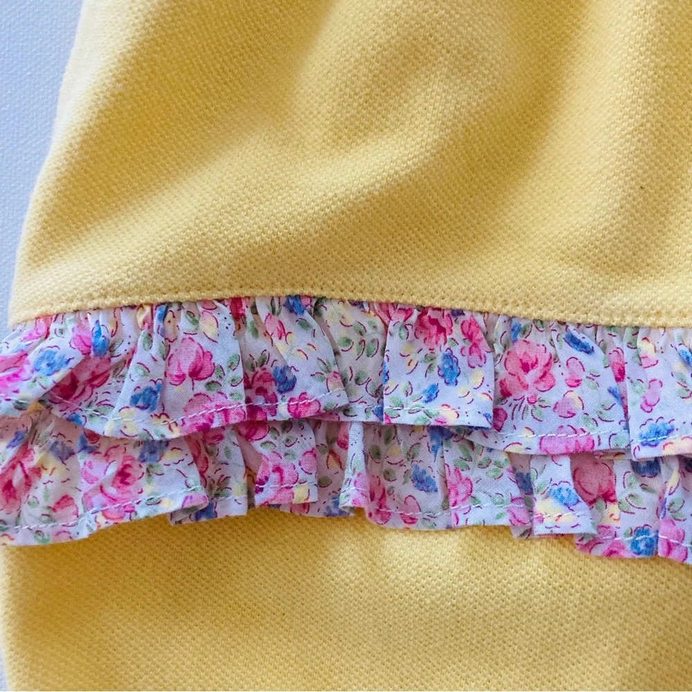 Ralph Lauren Baby Girl 9 Months Yellow Romper Floral Ruffle Easter Spring Summer